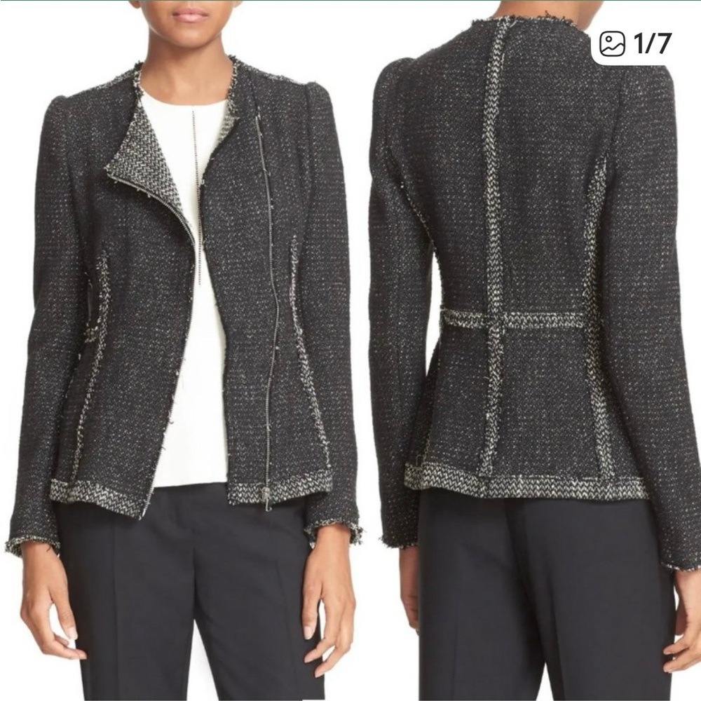 Rebecca Taylor black Gray Tweed Wool Blend Preppy Old Money Lady Jacket Sz 6